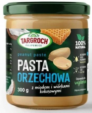 Pasta orzechowa z miodem i wiórkami kokosowymi Naturalna 300 g - Targroch