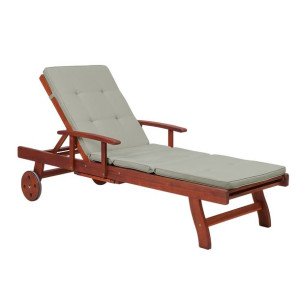 Leżak ogrodowy drewniany z poduszką beżowoszarą TOSCANA