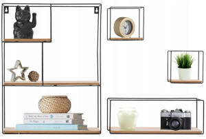 Półka ścienna metalowa drewniana Czarna Loft XXL