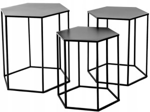 Czarny Mat Metalowy Stolik Kawowy LOFT Zestaw 3szt