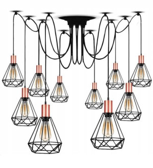 Lampa wisząca PAJĄK 10 na klosze rose gold