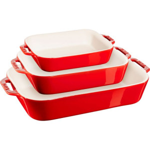 Staub Zestaw 3 półmisków prostokątnych, czerwony
