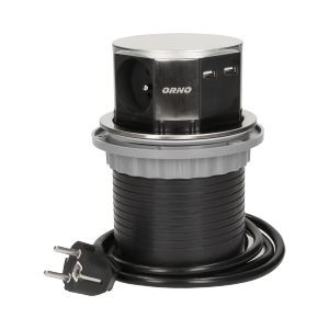 Gniazdo meblowe 3x250V AC USB  1,5m, INOX OR-AE-1381