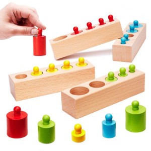 Odważniki Cylindry Drewniane Montessori Kolorowe Układanka