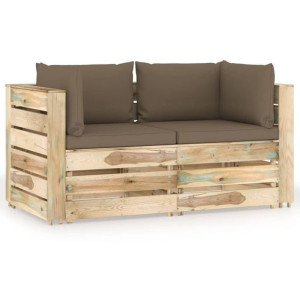 Ogrodowa sofa 2-os z poduszkami, impregnowane na zielono drewno