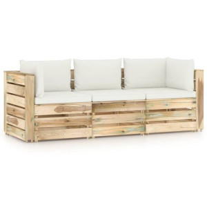 Ogrodowa sofa 3-os z poduszkami, impregnowane na zielono drewno