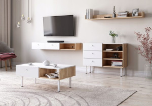 Zestaw mebli do salonu TULIA dąb artisan + biały mat