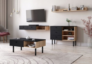 Zestaw mebli do salonu TULIA dąb artisan + czarny mat