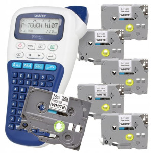 Zestaw drukarka Brother PT-H107B + 5x TZE-231 biał