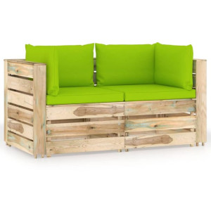 Ogrodowa sofa 2-os z poduszkami, impregnowane na zielono drewno