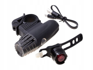 Zestaw Latarka na rower z USB + czerwona lampka