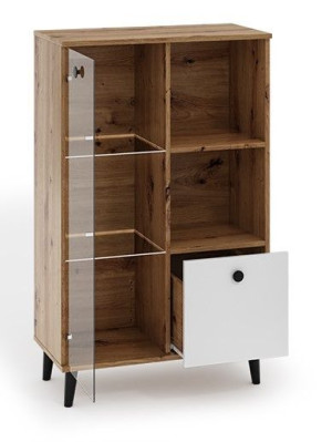 komoda C4, z witryną, artisan + biały - opcja LED