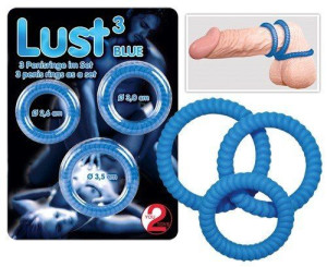 3x Pierścień Na Penisa Lust 3 Cock Rings Blue