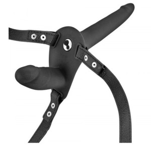 Strap-on Z Wibracją 10 Funkcji Podwójne Dildo Black