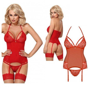 SEX Gorset i Stringi S/M BIELIZNA EROTYCZNA Koszulka Nocna czerwony
