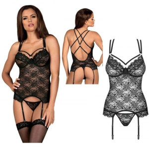 SEX Gorset i Stringi S/M BIELIZNA EROTYCZNA Koszulka Nocna czarny