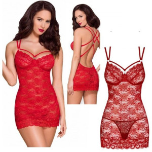 SEX Koszulka Nocna Stringi L/XL HALKA BIELIZNA EROTYCZNA red