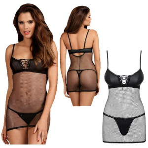 SEX Koszulka Nocna Stringi L/XL HALKA BIELIZNA EROTYCZNA black