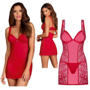 SEX Koszulka Nocna Stringi L/XL HALKA BIELIZNA EROTYCZNA Rougebelle red