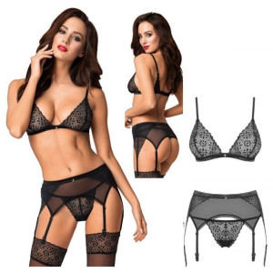 SEX Komplet Bielizny 3-cz L/XL Stringi PAS Biustonosz Stanik Shibu