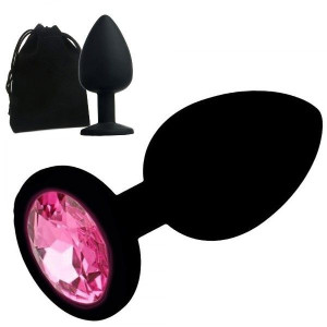 Korek Analny 7cm z Kryształem Dildo Plug Silikon Czarny+Róż