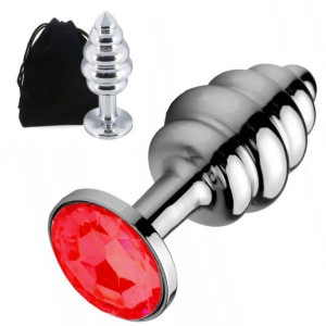 Metalowy Korek Analny 7cm Plug Spiralny Kryształ Czerwony