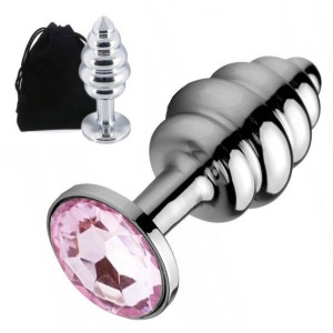 Metalowy Korek Analny 7cm Plug Spiralny Kryształ Różowy