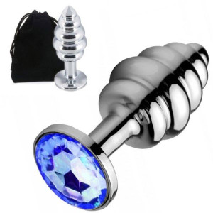Metalowy Korek Analny 7cm Plug Spiralny Kryształ Niebieski