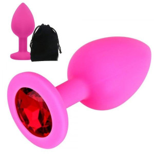 Korek Analny 7cm z Kryształem Dildo Plug Silikon Róż+Czerwony