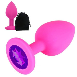 Korek Analny 7cm z Kryształem Dildo Plug Silikon Róż+Fiolet