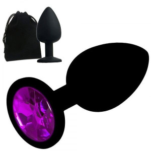 Korek Analny 7cm z Kryształem Dildo Plug Silikon Czarny+Fioletowy