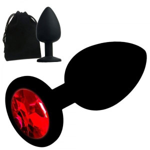 Korek Analny 7cm z Kryształem Dildo Plug Silikon Czarny+Czerwony