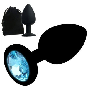Korek Analny 7cm z Kryształem Dildo Plug Silikon Czarny+Niebieski