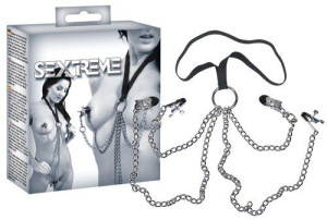 Sex Uprząż Obrożą + Zaciski Na Sutki I Wargi Bdsm