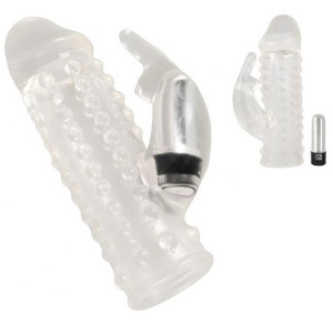 PENIS +4cm Nakładka na PENISA Z WIBRACJĄ KRÓLICZEK