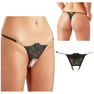 SEX Stringi z Otworem Czarne ozdobne S/M BIELIZNE EROTYCZNA