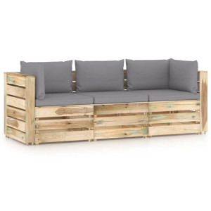 Ogrodowa sofa 3-os z poduszkami, impregnowane na zielono drewno