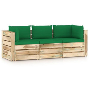 Lumarko Ogrodowa sofa 3-os z poduszkami, impregnowane na zielono drewno