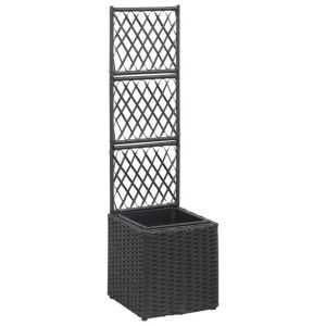 VidaXL Donica z kratką i 1 wkładem, 30x30x107 cm, rattan PE, czarna