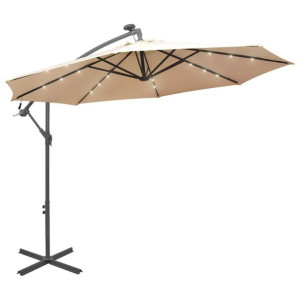 VidaXL Parasol ogrodowy wiszący, światła LED, 300 cm, metal, piaskowy
