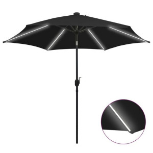 VidaXL Parasol ogrodowy z LED i aluminiowym słupkiem, 300 cm, czarny