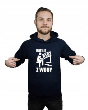 Bluza męska kangur RATUJĘ RYBY Z WODY L