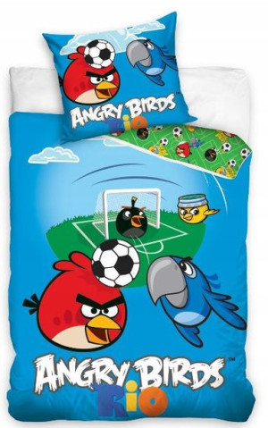 Pościel dziecięca bawełniana 140x200 2-częściowa Angry Birds niebieska