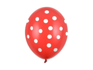 Balony czerwone w białe kropki 30cm 50 sztuk SB14P-223-007JW-50x
