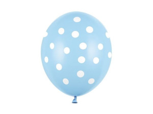 Balony błękitne w białe kropki 30cm 50 sztuk SB14P-223-011W-50x