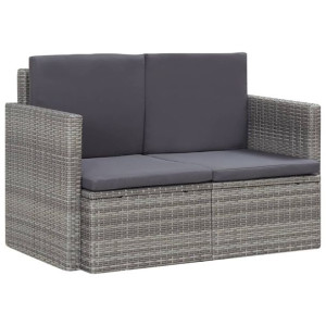 VidaXL 2-osobowa sofa ogrodowa z poduszkami, polirattan, szara