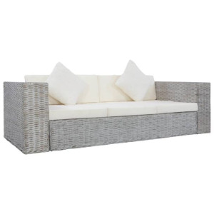 VidaXL 3-osobowa sofa z poduszkami, szara, naturalny rattan