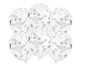 Balony z konfetti srebrne kółka 30cm 6szt BK12-3-018-6