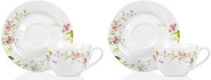 Filiżanki Zestaw 2+2 Kwiaty Jakość Porcelana 250ml