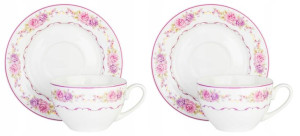 Filiżanki Zestaw 2+2 Róże Jakość Porcelana 250ml.